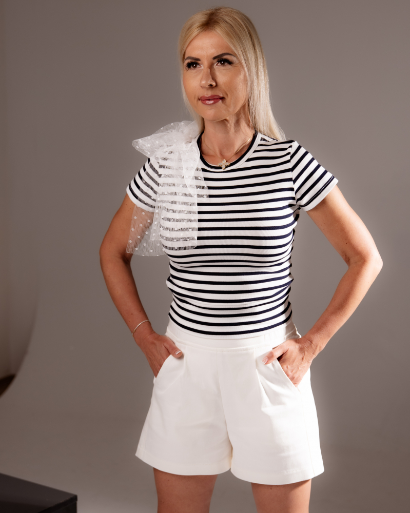 Csíkos crop top poló tüllel
