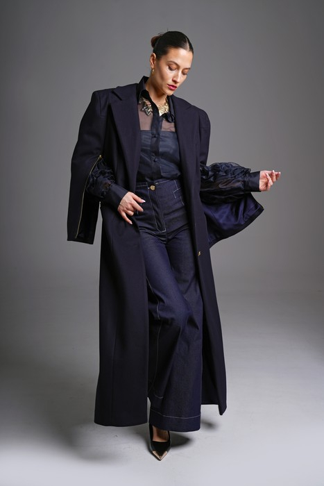 Maxi szövetkabát sötétkék