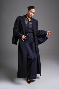 Maxi szövetkabát sötétkék