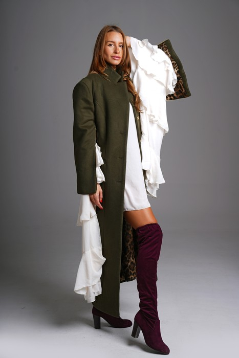 Maxi szövetkabát olajzöld